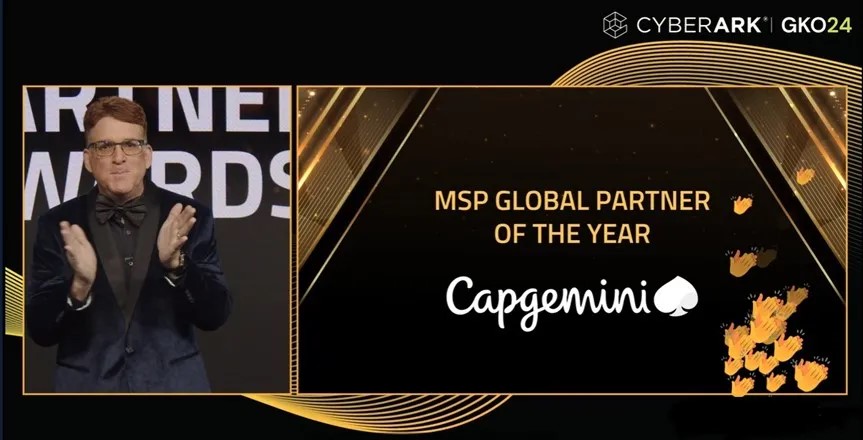 The award being announced by Chris Moore , Senior Vice President, Global Channels, CyberArk